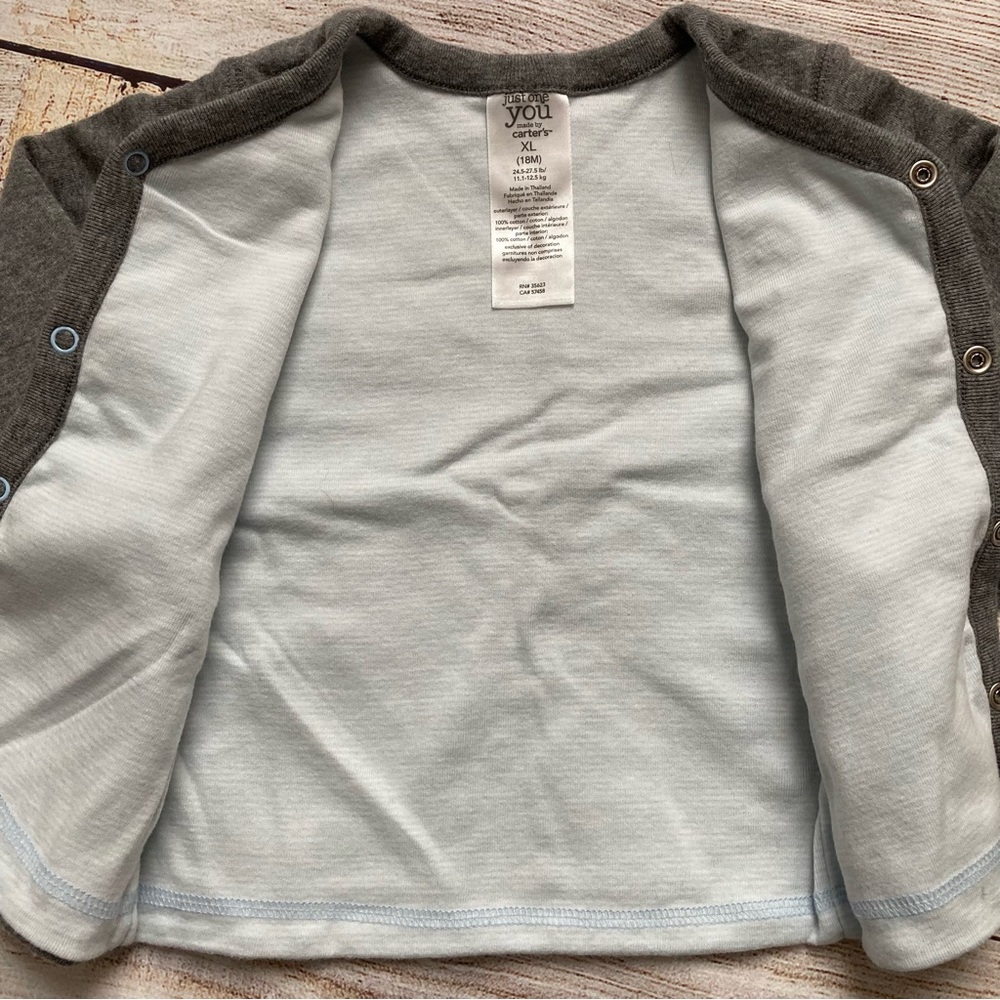 Just One You by Carter’s Cardigan Shirt Boys Xtra Large 18 Months Gray - Picture 3 of 5
